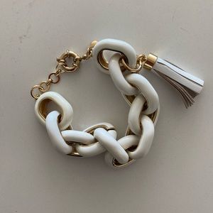 J.Crew white and gold chain link bracelet with tassel detail
